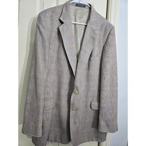 Vintage American Craftsmen Mens Wool Blazer 44" Beige Plaid 2-Button Tailored